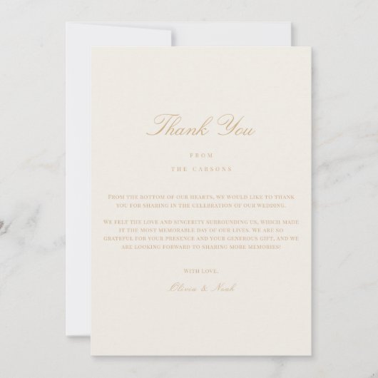 Élégant Script Carte de remerciements or et ivoire (Devant)