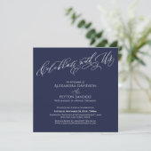 Elegant Script Celebrate with Us Navy Blue Kaart (Staand voorkant)