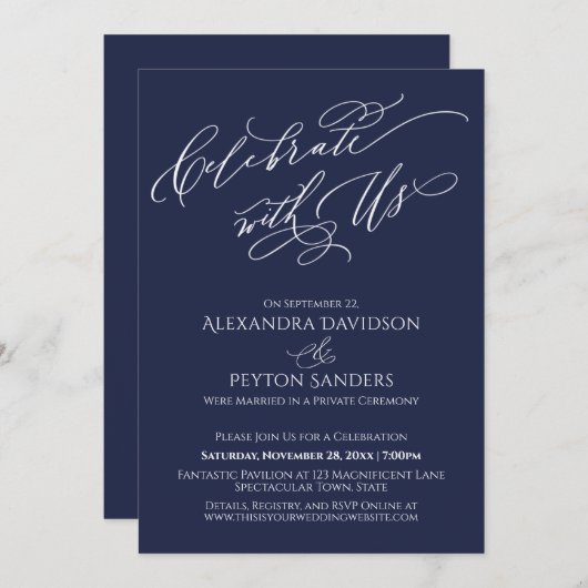 Elegant Script Celebrate with US Navy Reception Kaart (Voorkant / Achterkant)