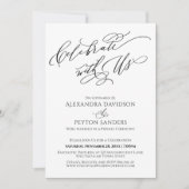 Elegant Script Celebrate with US Reception Kaart (Voorkant)