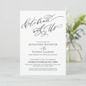 Elegant Script Celebrate with US Reception Kaart (Staand voorkant)