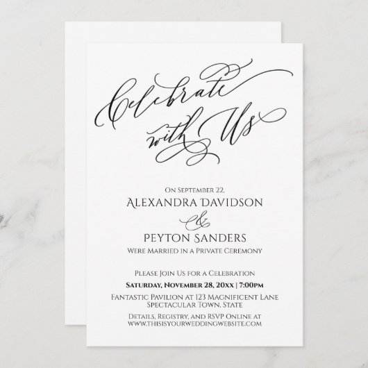 Elegant Script Celebrate with US Reception Kaart (Voorkant / Achterkant)
