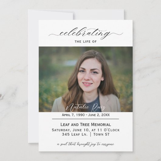 Élégant Script Celebration of Life Invitation (Devant)