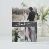 Elegant Script Chalkboard Weddenfoto Collage Bedankkaart (Staand voorkant)