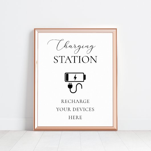 Elegant Script Charging Station Trouwbord Poster