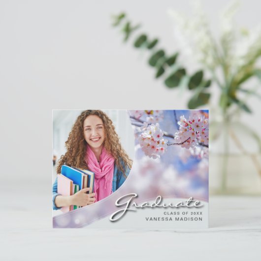 Elegant Script Cherry Blossom | Modern Photo Afstu Briefkaart (Staand voorkant)