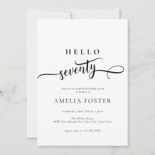 Élégant Script chic 70e anniversaire Invitation (Devant)