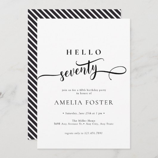 Élégant Script chic 70e anniversaire Invitation (Devant / Derrière)