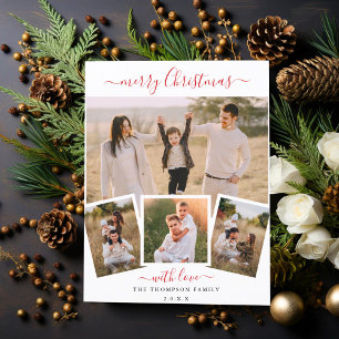 Elegant Script Chic Kerst 4 Foto Collage Feestdagenkaart