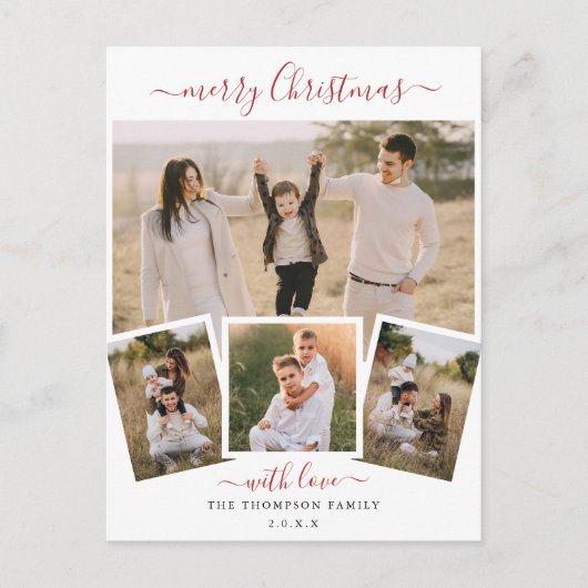 Elegant Script Chic Kerst 4 Foto Collage Feestdagenkaart (Voorkant)