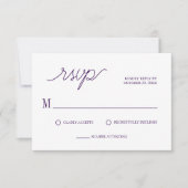 Elegant Script Chic Paarse Minimal Wedding RSVP Kaartje (Voorkant)