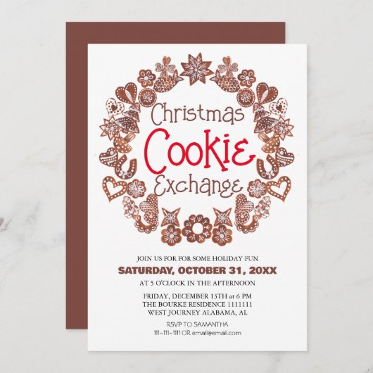 Elegant Script Christmas Cookie Exchange Party Kaart (Voorkant / Achterkant)