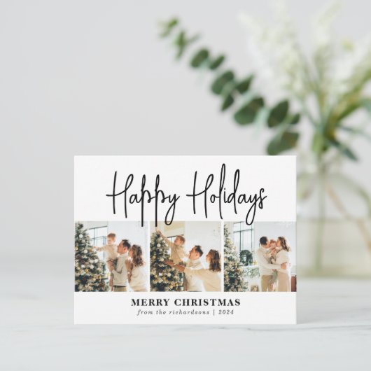 Elegant script Christmas Family Fotocollage Feestdagenkaart (Staand voorkant)