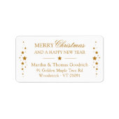 Elegant script Christmas Gold Stars Retouradres Etiket (Voorkant)