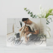 Elegant Script Christmas Modern Minimal 1 Photo Feestdagenkaart (Staand voorkant)