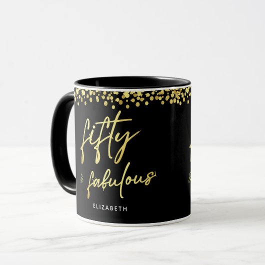 Élégant Script Cinquante et fabuleuse Mug d'annive (Devant gauche)