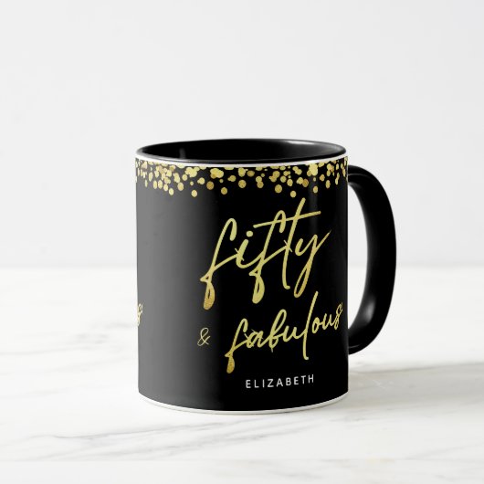 Élégant Script Cinquante et fabuleuse Mug d'annive (Devant droit)
