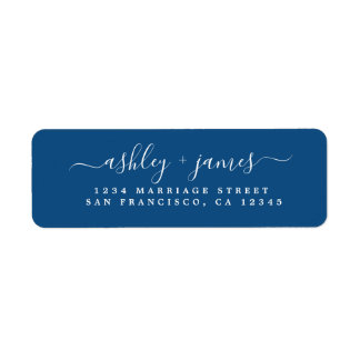 Elegant Script Classic Blue Wedding Return Address Etiket