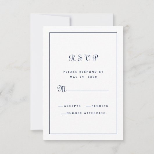 Elegant Script Classic Navy Blue Wedding Enclosure RSVP Kaartje (Voorkant)