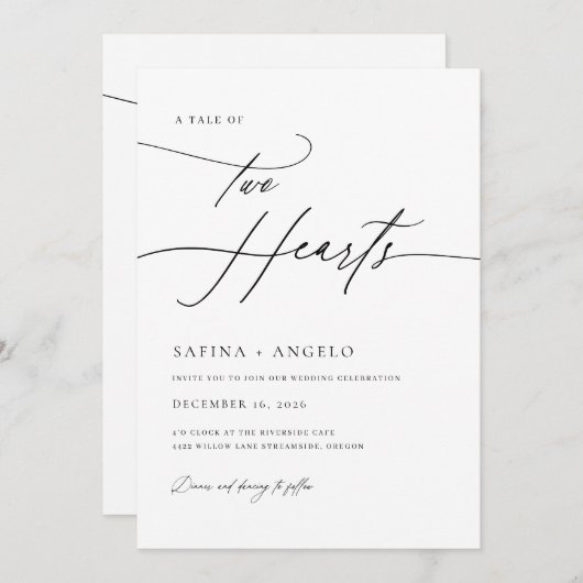 Elegant Script Classic QR Code Alles in een bruilo Kaart (Voorkant / Achterkant)