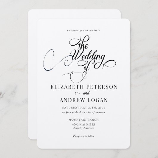 Élégant Script Classic Wedding Invitations (Devant / Derrière)