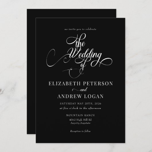Élégant Script Classic Wedding Invitations (Devant / Derrière)