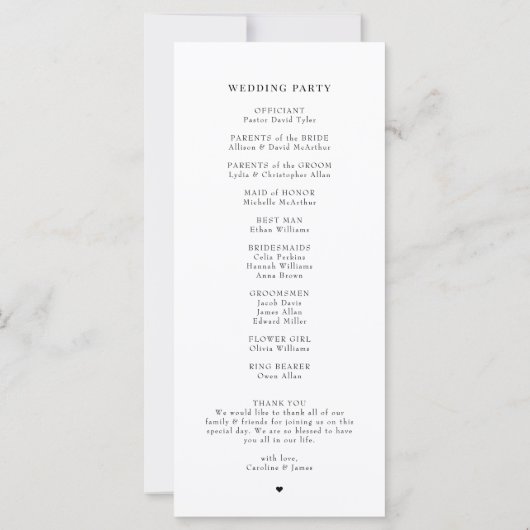 Élégant Script classique Programme de mariage avan (Dos)