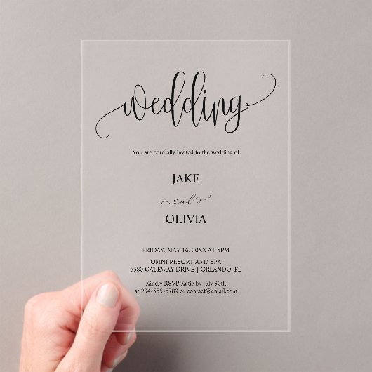 Elegant Script Clear Acrylic Wedding Invitation (In situ (ordinateur de poche))