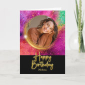 Elegant Script Colorful Glitter Photo Birthday Kaart (Voorkant)