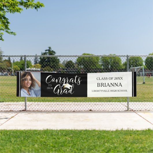 Elegant Script CONGRATS AFSTUDEERDER Foto Zwart Wi Spandoek (Insitu)