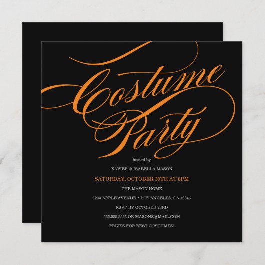 Élégant Script Costume Party Invitation (Devant / Derrière)