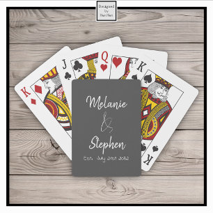 Elegant Script Couple Names Date Typografie Gray Pokerkaarten