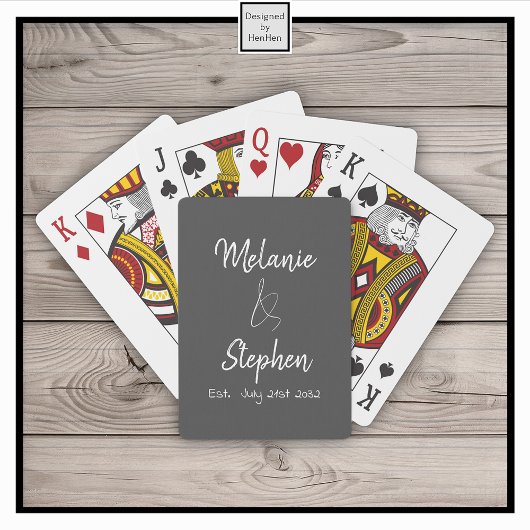 Elegant Script Couple Names Date Typografie Gray Pokerkaarten