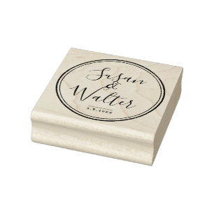 Elegant Script Couple's Namen Met Bruiloft Datum Rubberstempel