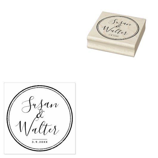 Elegant Script Couple's Namen Met Bruiloft Datum Rubberstempel (Gestempeld)