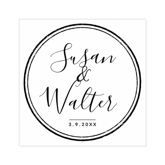 Elegant Script Couple's Namen Met Bruiloft Datum Rubberstempel (Afrduk)