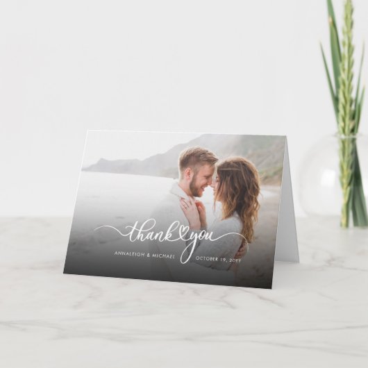 Elegant Script Couples Photo Wedding Bedankkaart (Voorkant)