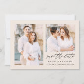 Elegant Script Cream 2 Foto Save The Date (Voorkant)