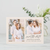 Elegant Script Cream 2 Foto Save The Date (Staand voorkant)