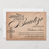 Elegant  Script Cross en Dove Bautizo Kaart (Voorkant)