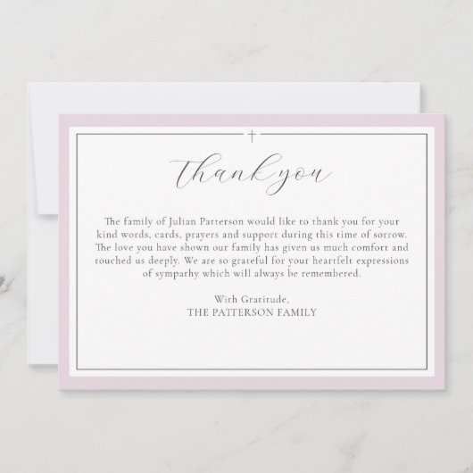 Élégant Script Cross Pink Funeral Carte de remerci (Devant)