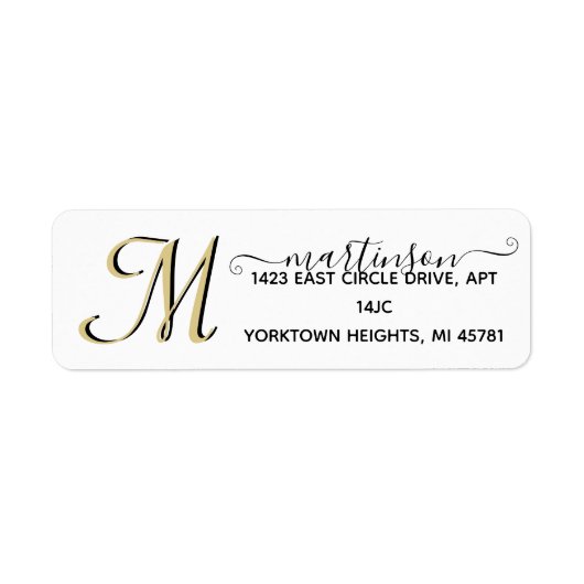 Élégant Script Custom Gold Monogram Étiquette (Devant)