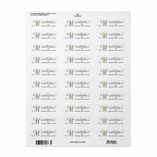 Élégant Script Custom Gold Monogram Étiquette (Feuille entière)