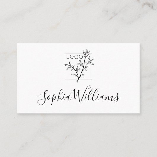 Elegant Script Custom Logo Modern White Visitekaartje (Voorkant)
