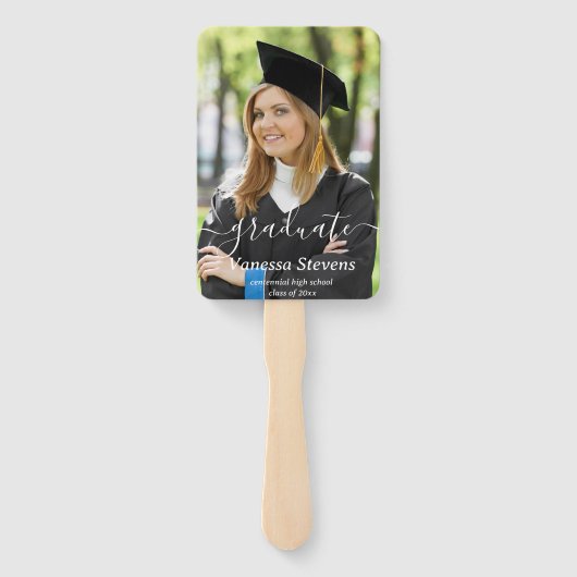 Elegant Script Custom Photo Afstuderen Handwaaier (Achterkant)