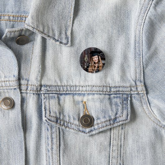 Elegant Script Custom Photo Afstuderen Ronde Button 3,2 Cm (In situ)