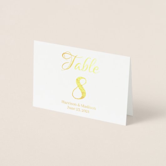 Elegant Script Custom Weduwing Folie Table Number Folie Kaarten (Voorkant)