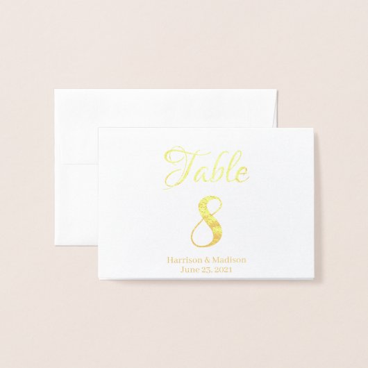Elegant Script Custom Weduwing Folie Table Number Folie Kaarten (Voorkant met envelop)