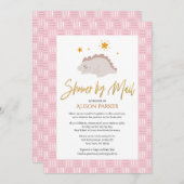 Elegant Script Cute Pink Dinosaur Shower by Mail Kaart (Voorkant / Achterkant)