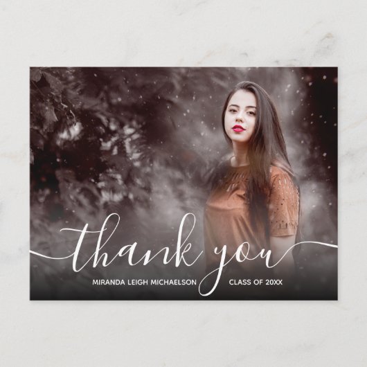 Elegant Script Dank u Foto Afstuderen Briefkaart (Voorkant)